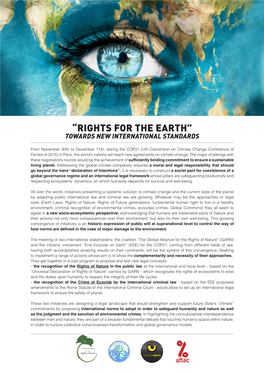 “Rights for the Earth” Towards New International Standards