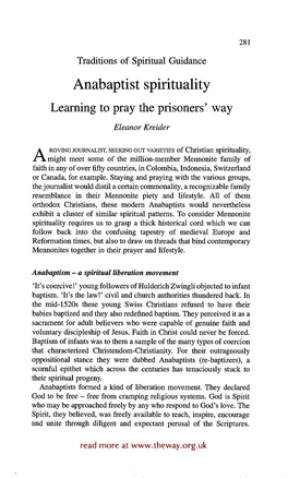 Anabaptist Spirituality: Learning to Pray the Prisoners'