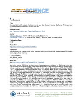 Riverine Nutrient Trends in the Sacramento and San Joaquin Basins, California