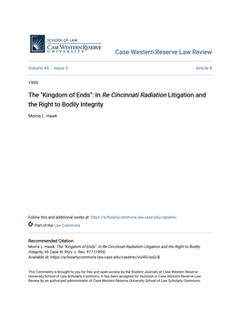 Re Cincinnati Radiation&lt;/I&gt; Litigation and the Right to Bodily Integrity