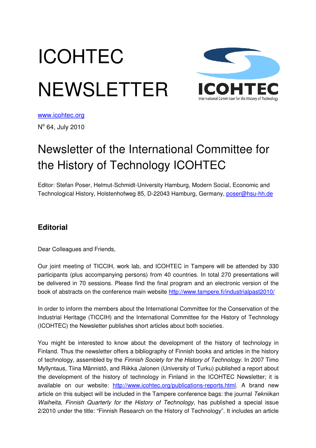 ICOHTEC Newsletter July 2010