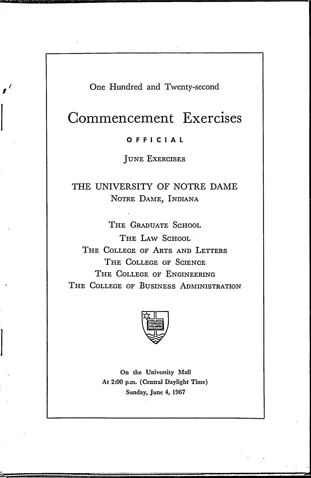 1967-06-04 University of Notre Dame Commencement Program