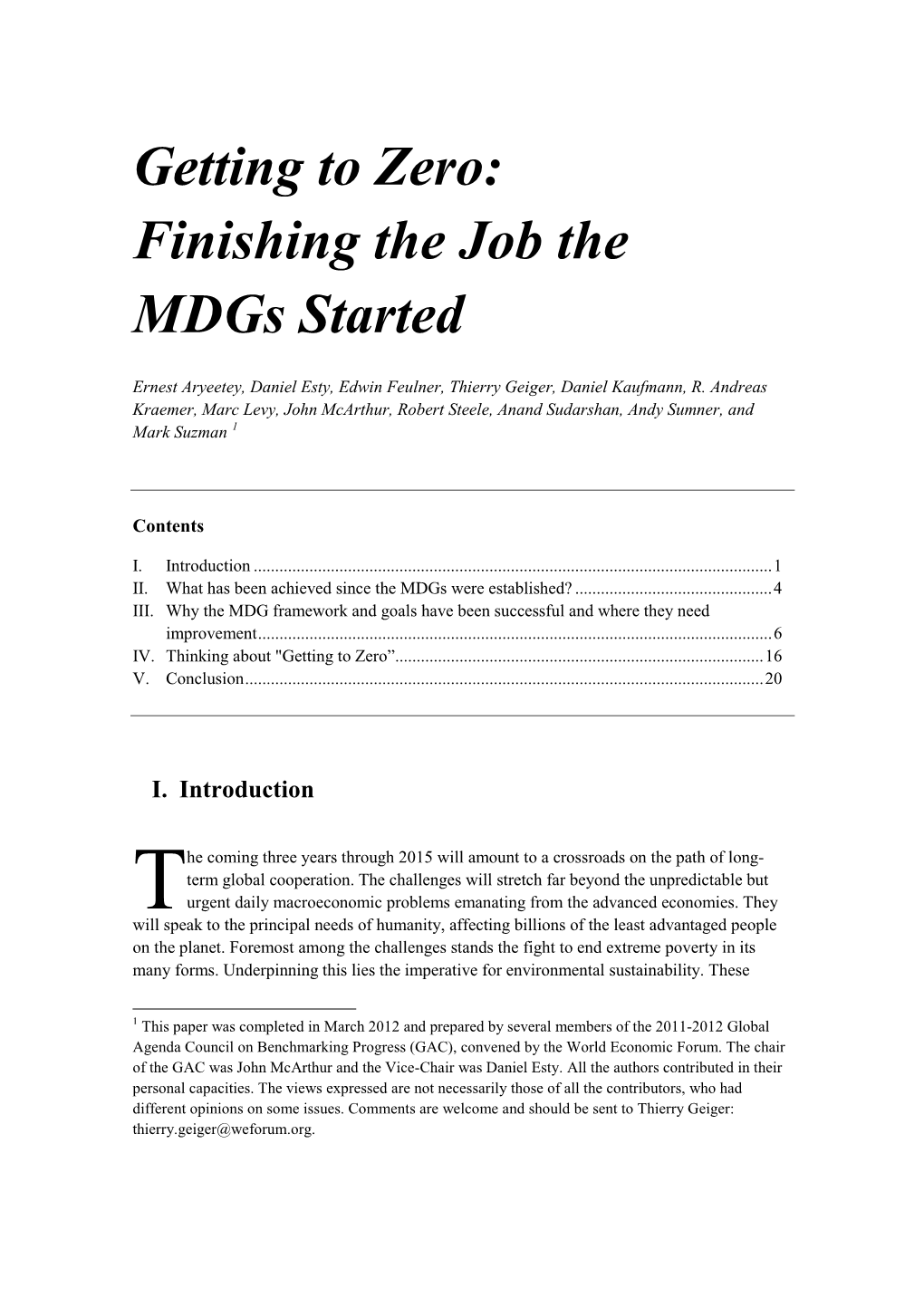 Getting to Zero: Finishing the Job the Mdgs Started