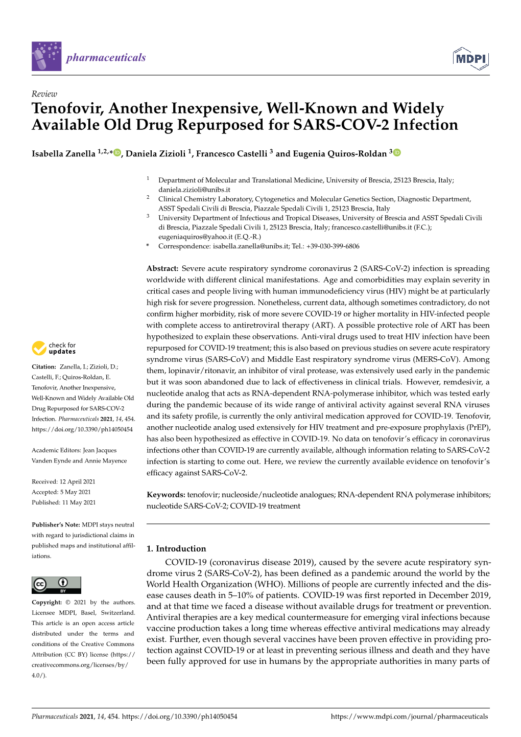 Tenofovir, Another Inexpensive, Well-Known and Widely Available Old Drug Repurposed for SARS-COV-2 Infection