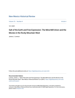 Salt of the Earth and Free Expression: the Mine-Mill Union and the Movies in the Rocky Mountain West