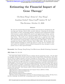 Estimating the Financial Impact of Gene Therapy*