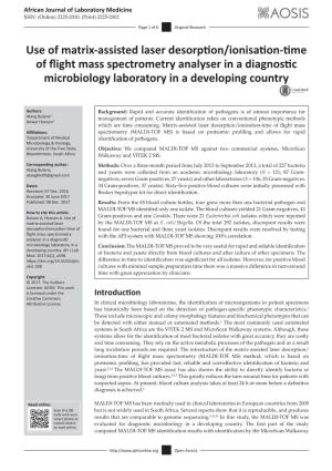 Use of Matrix-Assisted Laser Desorption/Ionisation-Time of Flight Mass Spectrometry Analyser in a Diagnostic Microbiology Laboratory in a Developing Country