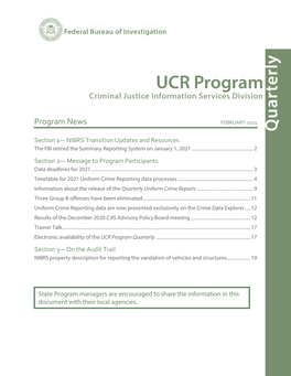 February 2021 UCR Program Quarterly.Pdf
