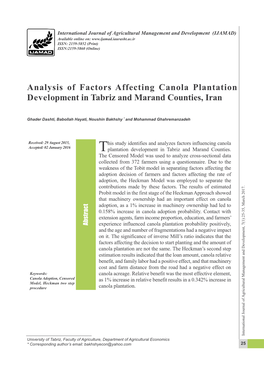 Analysis of Factors Affecting Canola Plantation Development in Tabriz