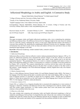 Inflectional Morphology in Arabic and English: a Contrastive Study