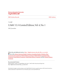 UA68/13/4 Limited Edition, Vol. 4, No. 1 WKU Journalism