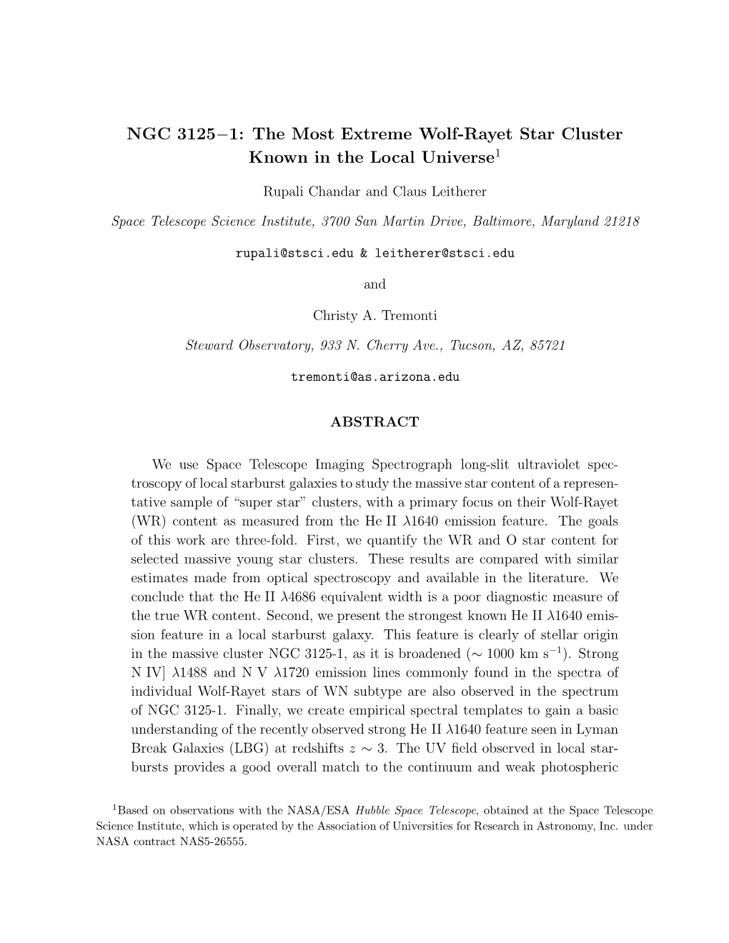 NGC 3125−1: the Most Extreme Wolf-Rayet Star Cluster Known in the Local Universe1