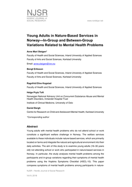 Young Adults in Nature-Based Services in Norway—In-Group and Between-Group Variations Related to Mental Health Problems