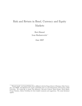 Risk and Return in Bond, Currency and Equity Markets