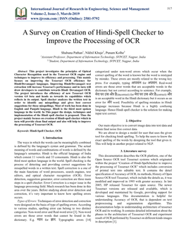 A Survey on Creation of Hindi-Spell Checker to Improve the Processing of OCR
