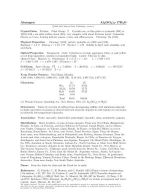 Alunogen Al2(SO4)3 • 17H2O C 2001-2005 Mineral Data Publishing, Version 1