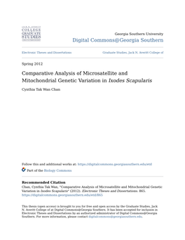 Comparative Analysis of Microsatellite and Mitochondrial Genetic Variation in Ixodes Scapularis