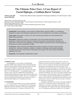 The Ultimate Poker Face: a Case Report of Facial Diplegia, a Guillain-Barré Variant