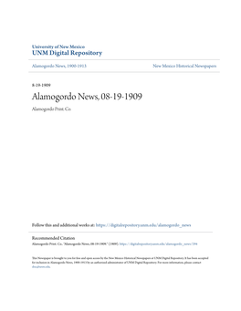 Alamogordo News, 08-19-1909 Alamogordo Print