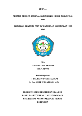 Jurnal Perang Gerilya Jendral Sudirman Di Kediri