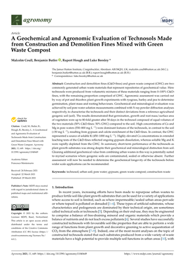 A Geochemical and Agronomic Evaluation of Technosols Made from Construction and Demolition Fines Mixed with Green Waste Compost