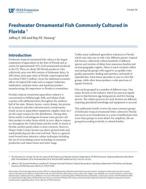 Freshwater Ornamental Fish Commonly Cultured in Florida 1 Jeffrey E