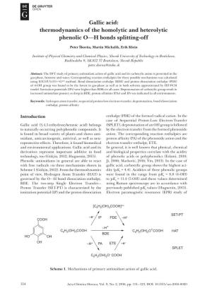 Gallic Acid: Thermodynamics of the Homolytic and Heterolytic Phenolic O—H Bonds Splitting-Off