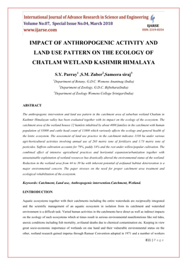 Impact of Anthropogenic Activity and Land Use Pattern on the Ecology of Chatlam Wetland Kashmir Himalaya