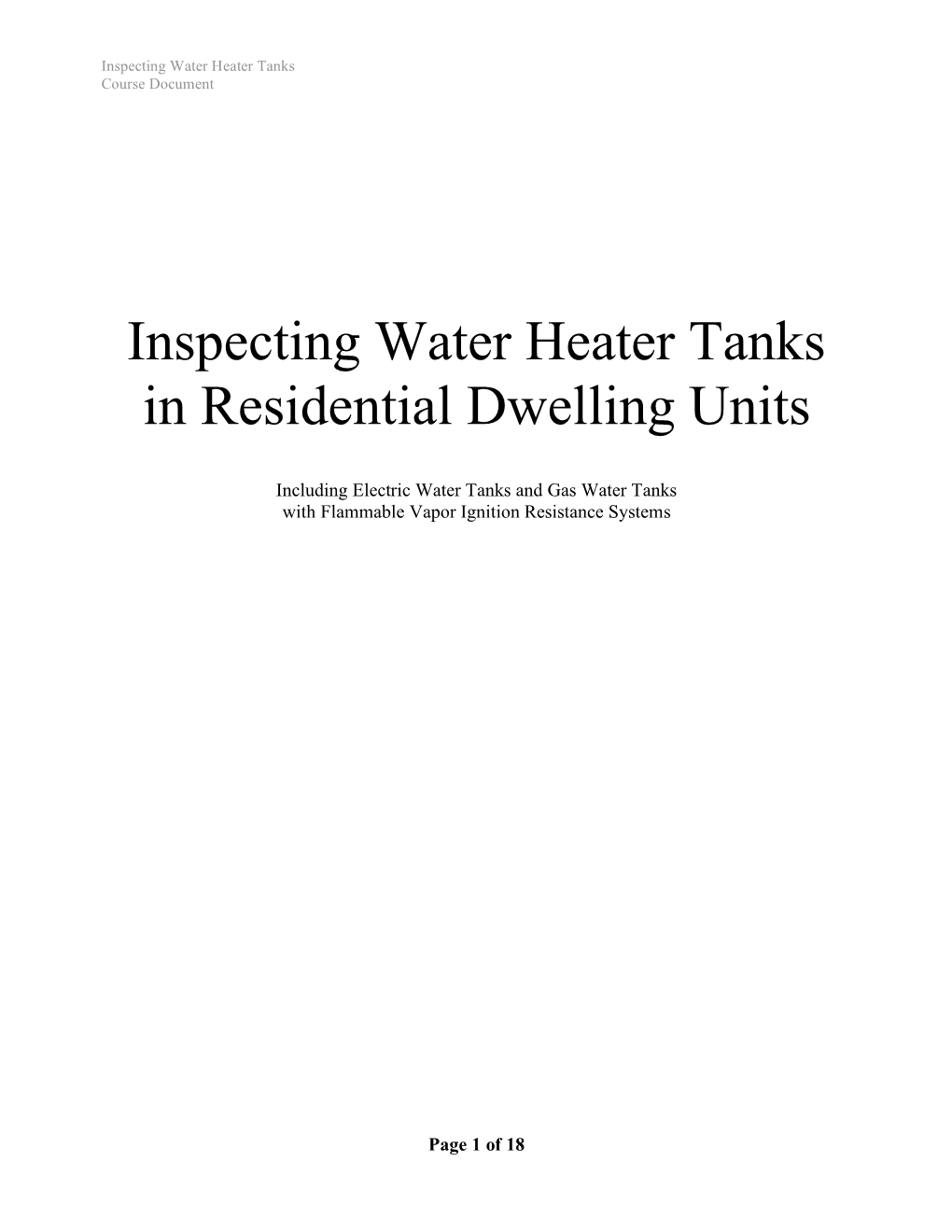 Inspecting Water Heater Tanks in Residential Dwelling Units