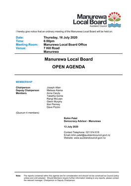 Agenda of Manurewa Local Board