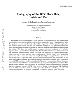 Holography of the BTZ Black Hole, Inside and out Arxiv:1307.7738V2