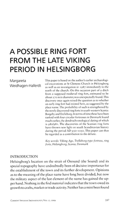 A Possible Ring Fort from the Late Viking Period in Helsingborg