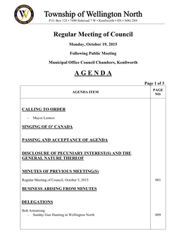 Regular Meeting of Council a G E N