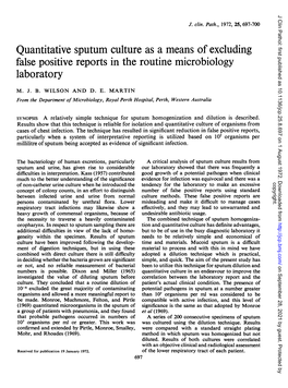 Quantitative Sputum Culture As a Means of Excluding False Positive Reports in the Routine Microbiology Laboratory