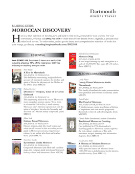 MOROCCAN DISCOVERY Ere Is a Brief Selection of Favorite, New and Hard-To-Find Books, Prepared for Your Journey