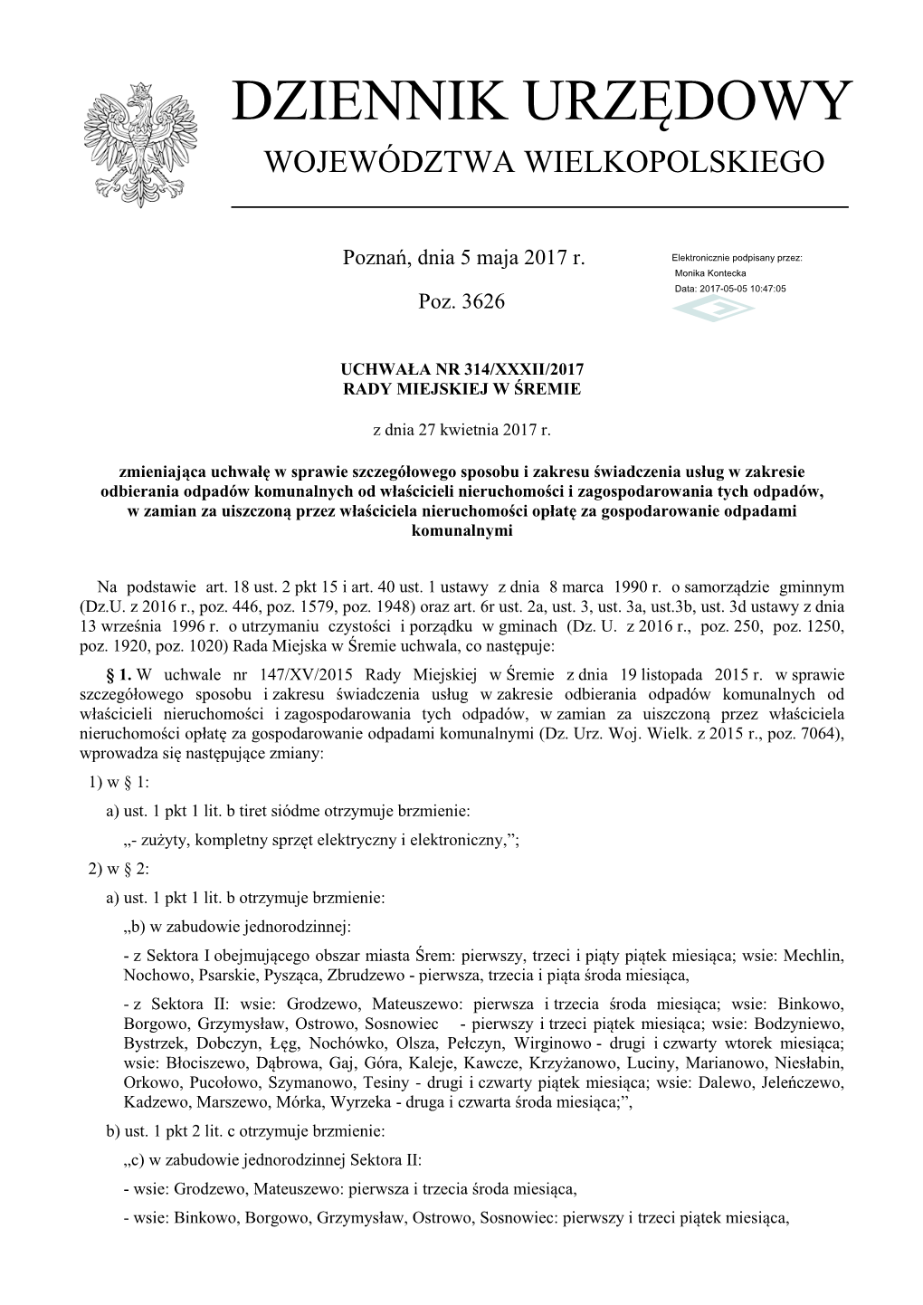 Uchwała Nr 314/XXXII/2017 Z Dnia 27 Kwietnia 2017 R