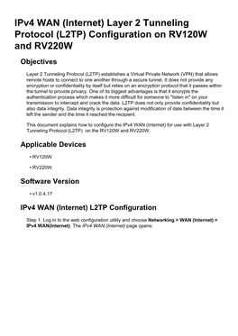 Ipv4 WAN (Internet) Layer 2 Tunneling Protocol (L2TP) Configuration on RV120W and RV220W