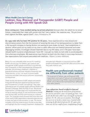 Lesbian, Gay, Bisexual and Transgender (LGBT) People and People Living with HIV Speak Out