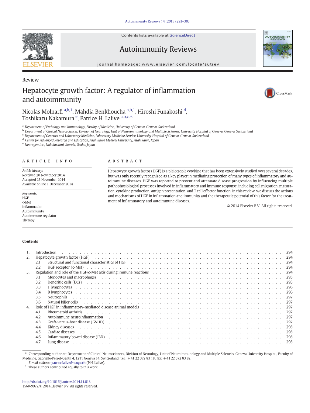 Hepatocyte Growth Factor: a Regulator of Inflammation and Autoimmunity