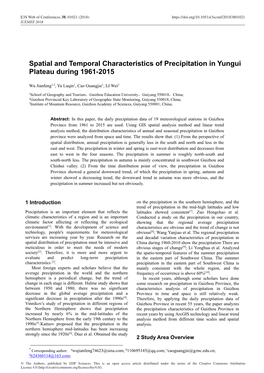 Spatial and Temporal Characteristics of Precipitation in Yungui Plateau During 1961-2015