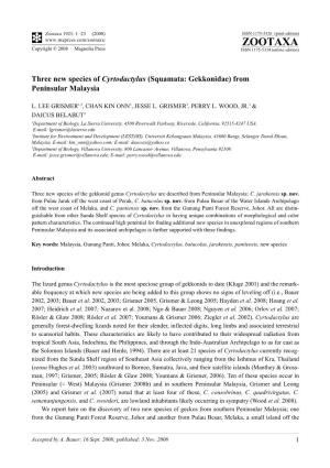 Zootaxa, Three New Species of Cyrtodactylus