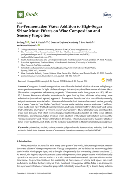 Pre-Fermentation Water Addition to High-Sugar Shiraz Must: Effects On