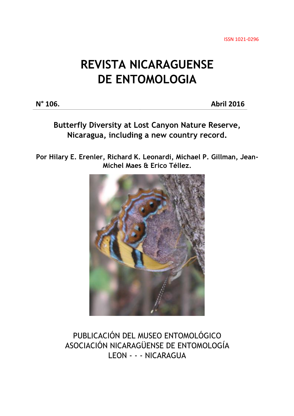 Butterfly Diversity at Lost Canyon Nature Reserve, Nicaragua, Including a New Country Record