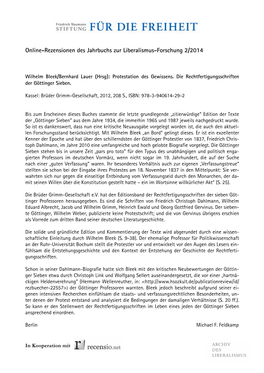 Online-Rezensionen Des Jahrbuchs Zur Liberalismus-Forschung 2/2014