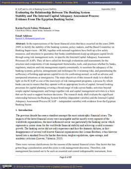 Evaluating the Relationship Between the Banking System Stability and the Internal Capital Adequacy Assessment Process: Evidence from the Egyptian Banking Sector