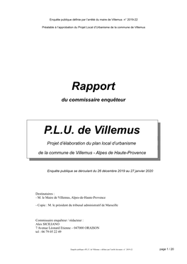 Rapport P.L.U. De Villemus