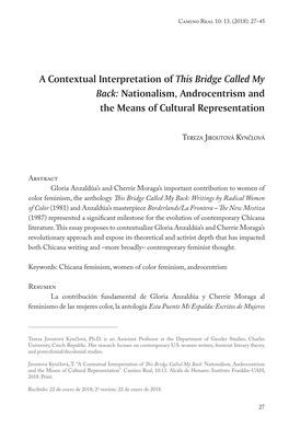 A Contextual Interpretation of This Bridge Called My Back: Nationalism, Androcentrism and the Means of Cultural Representation