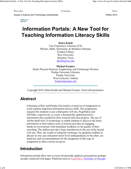 Information Portals: a New Tool for Teaching Information Literacy Skills