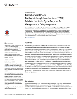 Mitochondrial Probe Methyltriphenylphosphonium (TPMP) Inhibits the Krebs Cycle Enzyme 2- Oxoglutarate Dehydrogenase