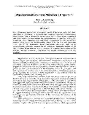 Organizational Structure: Mintzberg's Framework